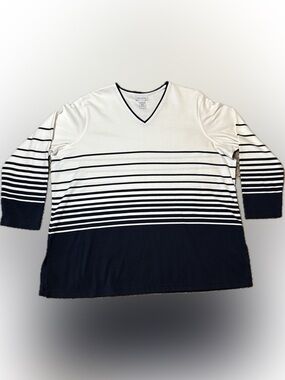 148. Avenue Navy and White Striped V-Neck Top size 22/24